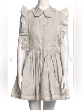Linen-Blend Cream Ruffle Mini Dress with Button Front